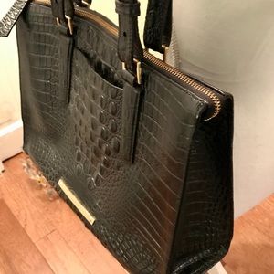 Brahmin Black Crocodile-Embossed Satchel
